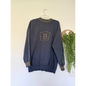 Vintage 90s Bugle Boy Blue and Gold Tan Embroidered Sweatshirt Size XL